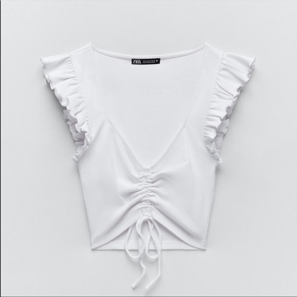 Zara White Ruffle Crop Top